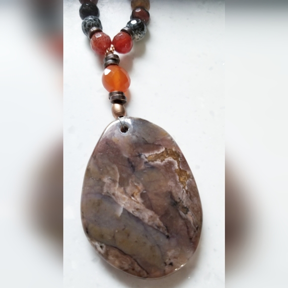 Artisanal Agate Necklace & Earring Set OOAK - Picture 5 of 7